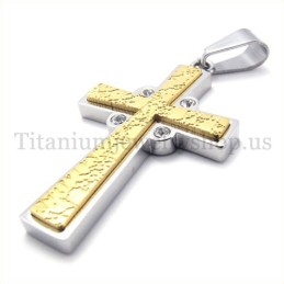 Colgante De Cruz De Titanio De Moda De Oro De Dos Capas Con Diamantes