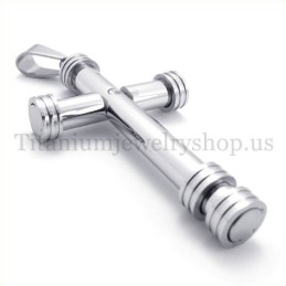 Colgante De Cruz De Titanio Con Forma De Cilindro De Plata