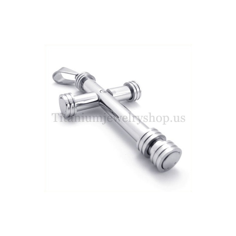 Colgante De Cruz De Titanio Con Forma De Cilindro De Plata Colgante De Cruz De Titanio Con Forma De Cilindro De Plata