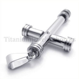 Colgante De Cruz De Titanio Con Forma De Cilindro De Plata