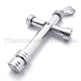 Colgante De Cruz De Titanio Con Forma De Cilindro De Plata