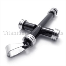 Colgante De Cruz De Titanio Con Forma De Cilindro Negro De Moda