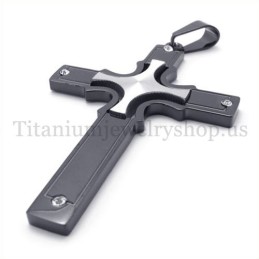 Colgante De Cruz De Titanio Negro Con Cruz Pequeña De Plata Incrustada