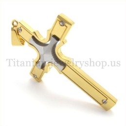 Colgante De Cruz De Titanio Con Cruz Pequeña De Plata Incrustada Y Oro