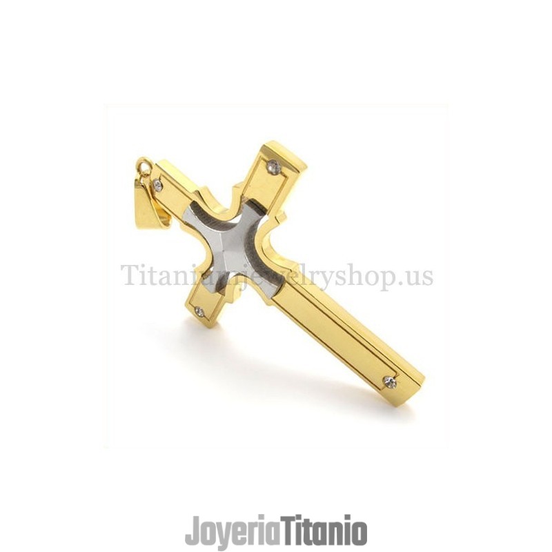 Colgante De Cruz De Titanio Con Cruz Pequeña De Plata Incrustada Y Oro Colgante De Cruz De Titanio Con Cruz Pequeña De Plata Incrustada Y Oro