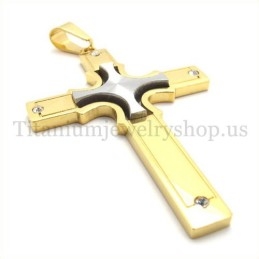 Colgante De Cruz De Titanio Con Cruz Pequeña De Plata Incrustada Y Oro