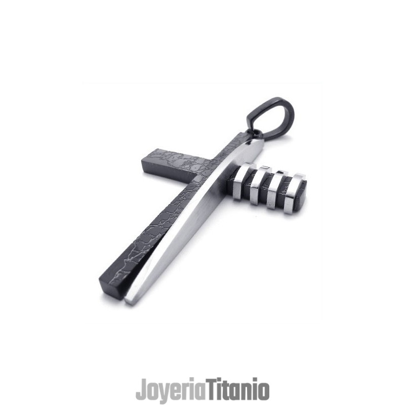 Colgante De Cruz De Titanio Para Hombre, De Moda, Asimétrico, Negro Y Plateado