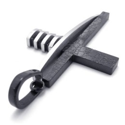 Colgante De Cruz De Titanio Para Hombre, De Moda, Asimétrico, Negro Y Plateado