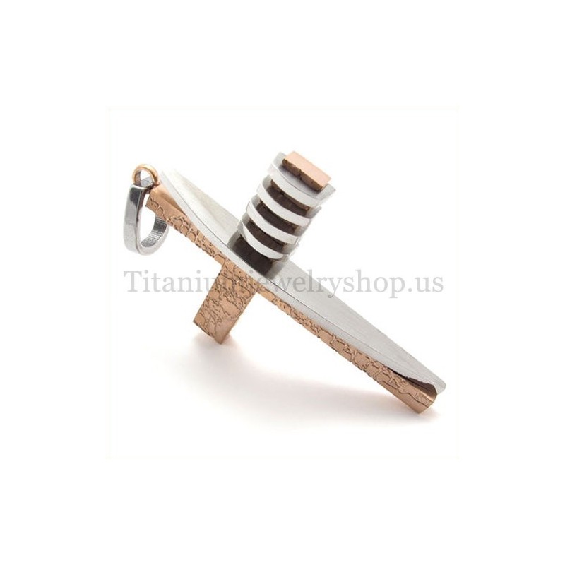 Colgante De Cruz De Titanio Para Hombre, Forma Asimétrica, Color Café Dorado Colgante De Cruz De Titanio Para Hombre, Forma Asimétrica, Color Café Dorado