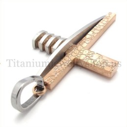 Colgante De Cruz De Titanio Para Hombre, Forma Asimétrica, Color Café Dorado