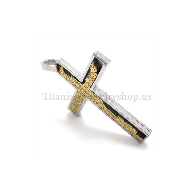 Colgante De Cruz De Titanio Cuadrado Con Relleno Incompleto De Oro