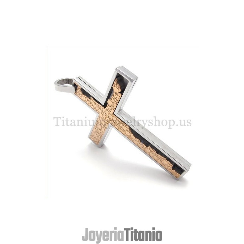 Colgante De Cruz De Titanio Cuadrado Con Relleno Incompleto De Color Café Dorado Colgante De Cruz De Titanio Cuadrado Con Relleno Incompleto De Color Café Dorado