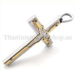 Colgante De Cruz De Titanio Y Oro Con Jesús Tallado