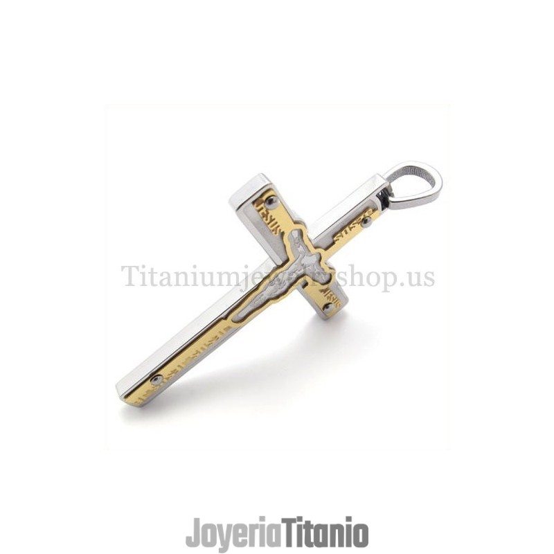 Colgante De Cruz De Titanio Y Oro Con Jesús Tallado Colgante De Cruz De Titanio Y Oro Con Jesús Tallado
