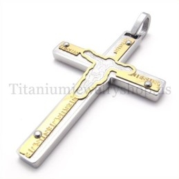 Colgante De Cruz De Titanio Y Oro Con Jesús Tallado