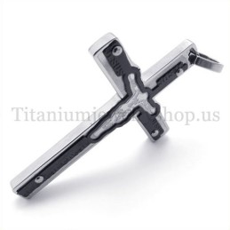 Colgante De Cruz De Titanio Negro Con Jesús Tallado