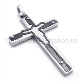 Colgante De Cruz De Titanio Negro Con Jesús Tallado