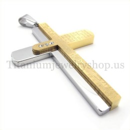 Colgante De Cruz De Titanio Dorado Con Biblia Tallada De Dos Capas