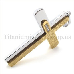 Colgante De Cruz De Titanio Dorado Con Biblia Tallada De Dos Capas