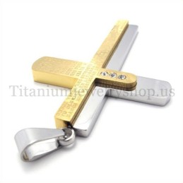 Colgante De Cruz De Titanio Dorado Con Biblia Tallada De Dos Capas