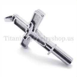 Colgante De Cruz De Titanio Con Diseño De Jesús Tallado