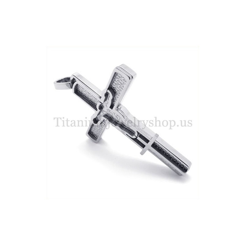 Colgante De Cruz De Titanio Con Diseño De Jesús Tallado Colgante De Cruz De Titanio Con Diseño De Jesús Tallado