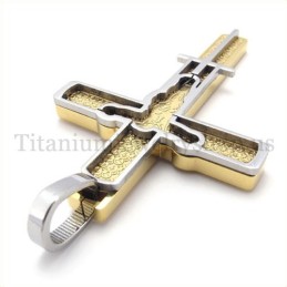 Colgante De Cruz De Titanio Con Diseño De Jesús Tallado En Oro
