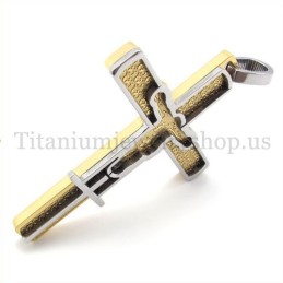Colgante De Cruz De Titanio Con Diseño De Jesús Tallado En Oro