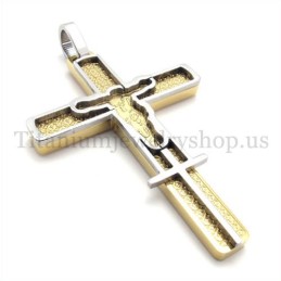 Colgante De Cruz De Titanio Con Diseño De Jesús Tallado En Oro
