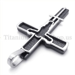 Colgante De Cruz De Titanio Con Diseño De Jesús Tallado En Negro