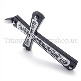 Colgante De Cruz De Titanio De Moda Con Diseño De Cruz Hueca Incrustada En Negro