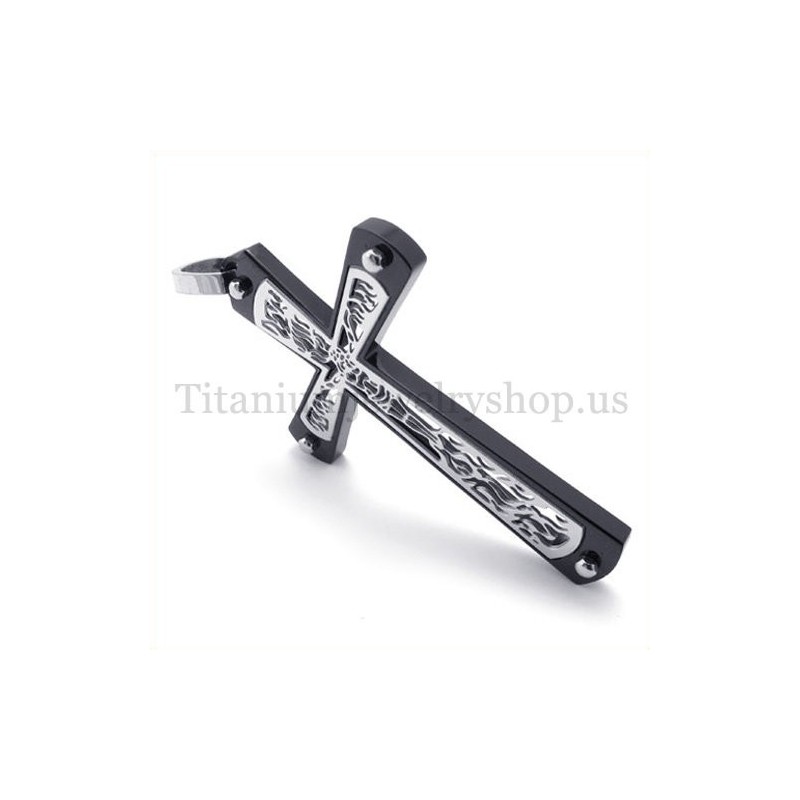 Colgante De Cruz De Titanio De Moda Con Diseño De Cruz Hueca Incrustada En Negro