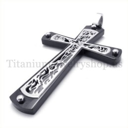 Colgante De Cruz De Titanio De Moda Con Diseño De Cruz Hueca Incrustada En Negro