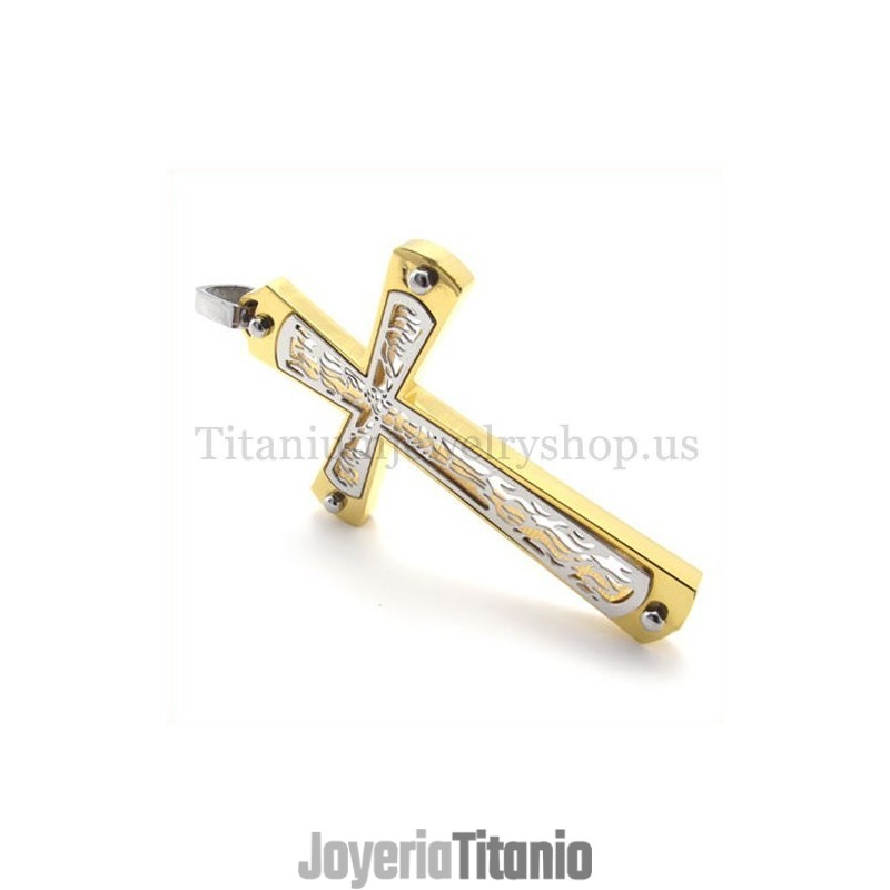 Colgante De Cruz De Titanio Con Diseño De Cruz Hueca Incrustada En Oro Colgante De Cruz De Titanio Con Diseño De Cruz Hueca Incrustada En Oro