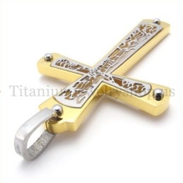 Colgante De Cruz De Titanio Con Diseño De Cruz Hueca Incrustada En Oro