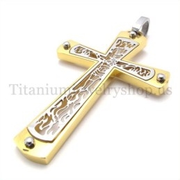 Colgante De Cruz De Titanio Con Diseño De Cruz Hueca Incrustada En Oro
