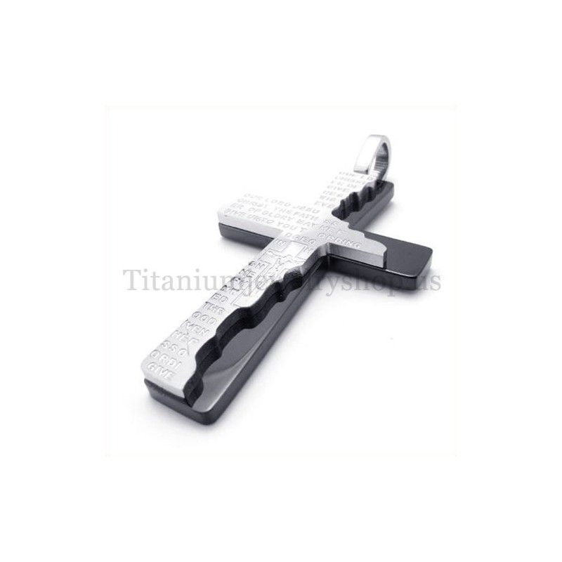 Colgante De Cruz De Titanio De Dos Capas Con La Biblia Negra Colgante De Cruz De Titanio De Dos Capas Con La Biblia Negra