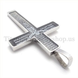 Colgante De Cruz De Titanio Con Diseño De Jesús Tallado Y La Biblia