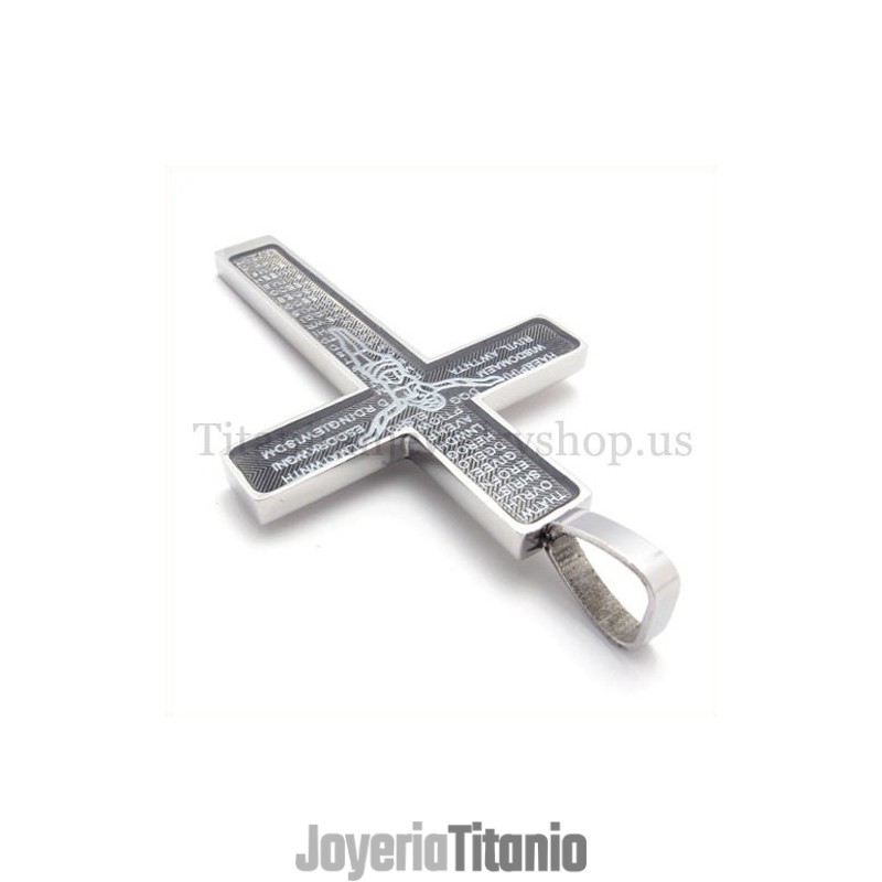 Colgante De Cruz De Titanio Con Diseño De Jesús Tallado Y La Biblia Colgante De Cruz De Titanio Con Diseño De Jesús Tallado Y La Biblia
