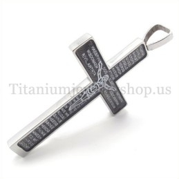 Colgante De Cruz De Titanio Con Diseño De Jesús Tallado Y La Biblia