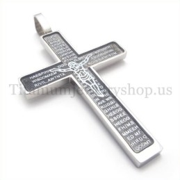 Colgante De Cruz De Titanio Con Diseño De Jesús Tallado Y La Biblia