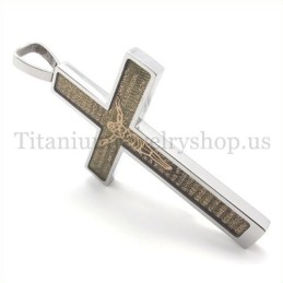 Colgante De Cruz De Titanio Con Diseño De Jesús Tallado En Oro Y La Biblia