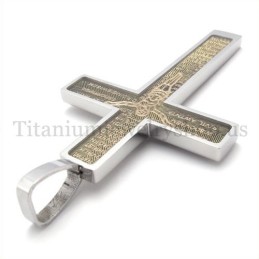 Colgante De Cruz De Titanio Con Diseño De Jesús Tallado En Oro Y La Biblia