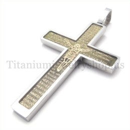 Colgante De Cruz De Titanio Con Diseño De Jesús Tallado En Oro Y La Biblia