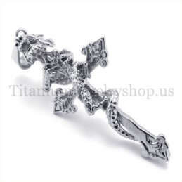 Colgante De Cruz De Titanio Con Diseño De Dragón Enroscado Para Hombre
