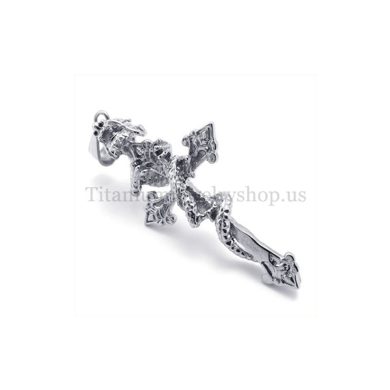 Colgante De Cruz De Titanio Con Diseño De Dragón Enroscado Para Hombre