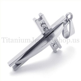 Colgante De Cruz De Titanio De Moda De Plata Con Diamantes