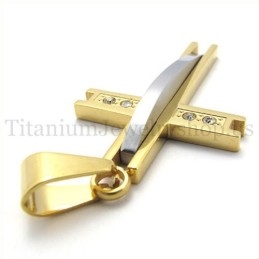 Colgante De Cruz De Titanio Dorado Con Diamantes De Moda