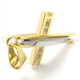 Colgante De Cruz De Titanio Dorado Con Diamantes De Moda