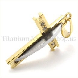 Colgante De Cruz De Titanio Dorado Con Diamantes De Moda